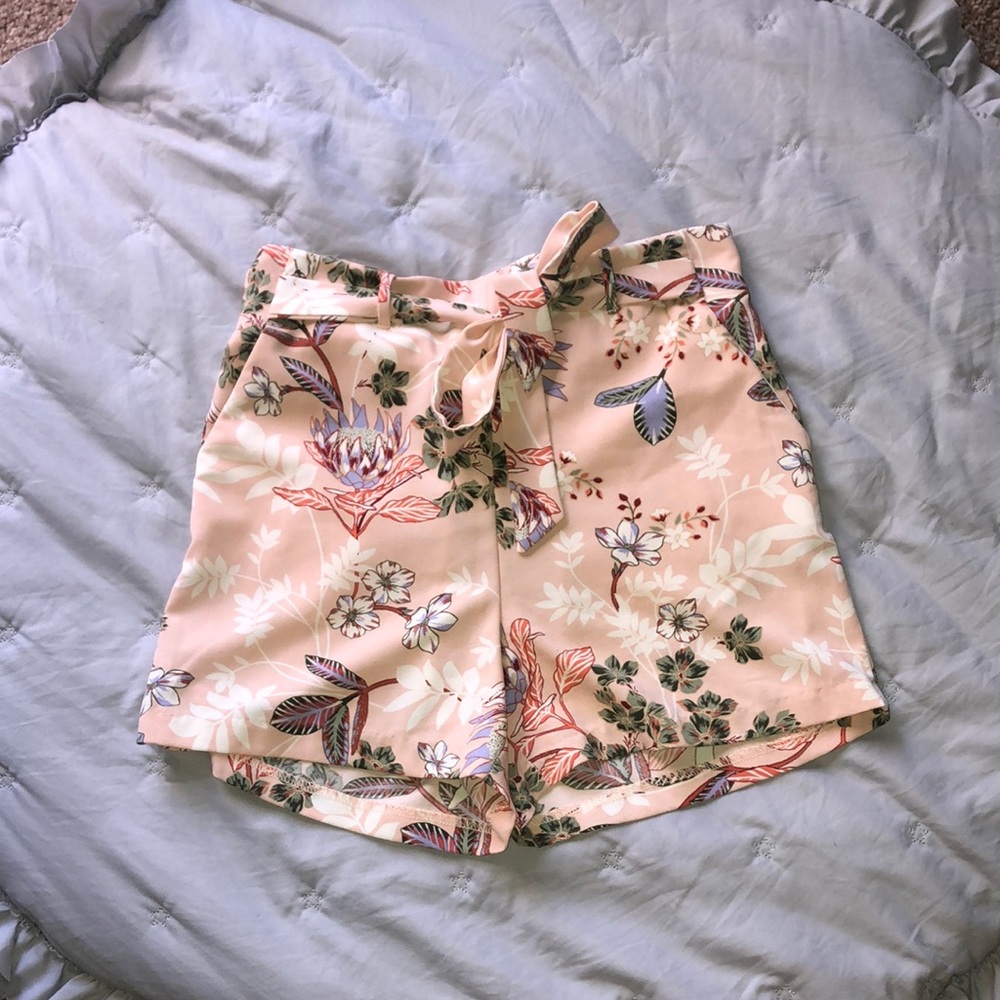 small simply styled floral blush pink shorts